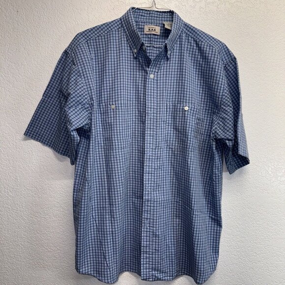 MEN’S K.A.D CLOTHING SHIRT XL PLAID BLUE & WHITE PLAID SHORT SLEEVES VINTAGE - Picture 1 of 6
